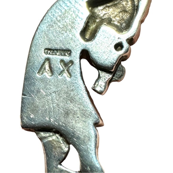 Signed AX 960 Zuni Native American Sterling Kokopelli  Inlay Gemstones Earrings - Picture 9 of 16